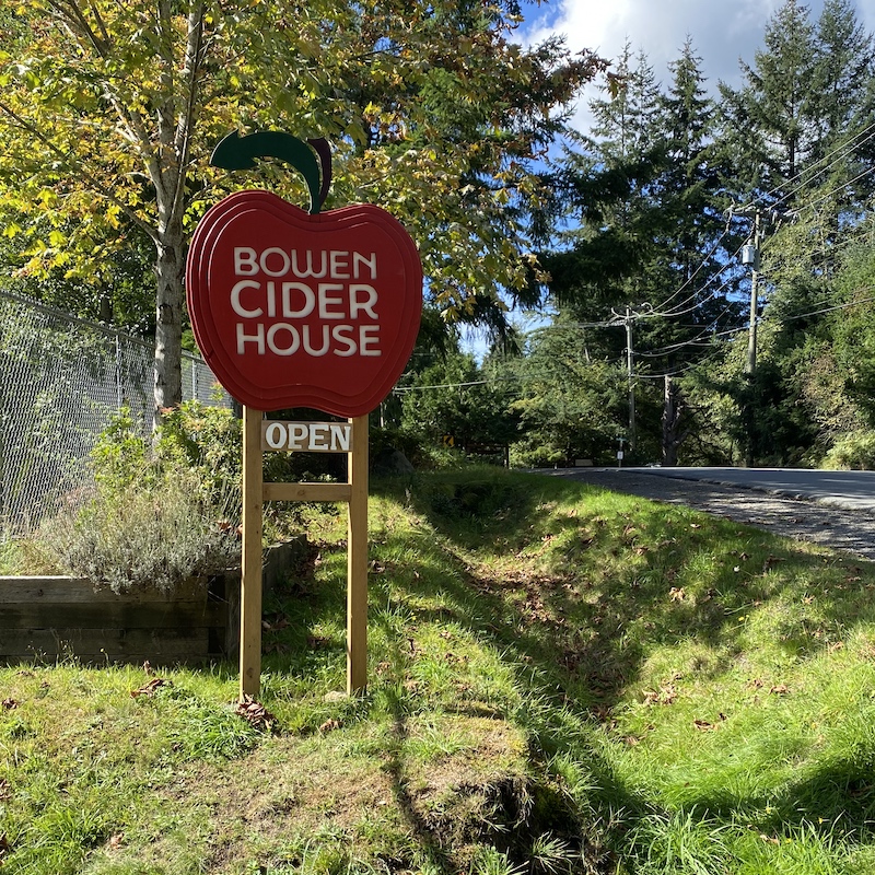 Bowen Cider House welcome sign to their tasting room and orchard