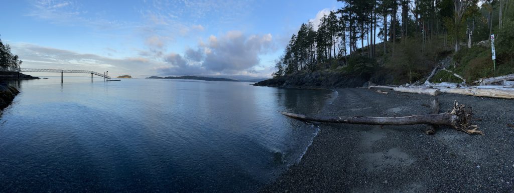 panorama of Cape Roger Curtis Beach on Bowen Island