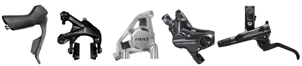 caliper brakes, hydraulic brakes, brake leaver, and brake piston