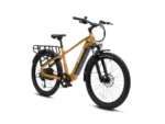 ENVO D50 is an e-bike that functions as a commuter and cargo carrier. Its rugged frame coupled with suspension fork allows for smooth rides on any terrain. Powered by a 750W motor, the bike's cargo rack and basket can easily transport tools, groceries, or even second passenger.