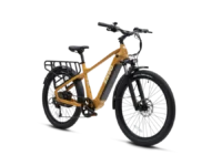 ENVO D50 is an e-bike that functions as a commuter and cargo carrier. Its rugged frame coupled with suspension fork allows for smooth rides on any terrain. Powered by a 750W motor, the bike's cargo rack and basket can easily transport tools, groceries, or even second passenger.