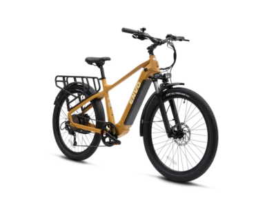 ENVO D50 is an e-bike that functions as a commuter and cargo carrier. Its rugged frame coupled with suspension fork allows for smooth rides on any terrain. Powered by a 750W motor, the bike's cargo rack and basket can easily transport tools, groceries, or even second passenger.