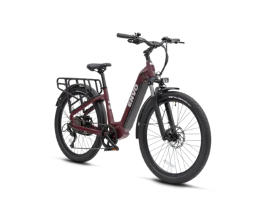 ENVO ST50 is an e-bike that functions as a commuter and cargo carrier. Its rugged frame coupled with suspension fork allows for smooth rides on any terrain. Powered by a 750W motor, the bike's cargo rack and basket can easily transport tools, groceries, or even second passenger.