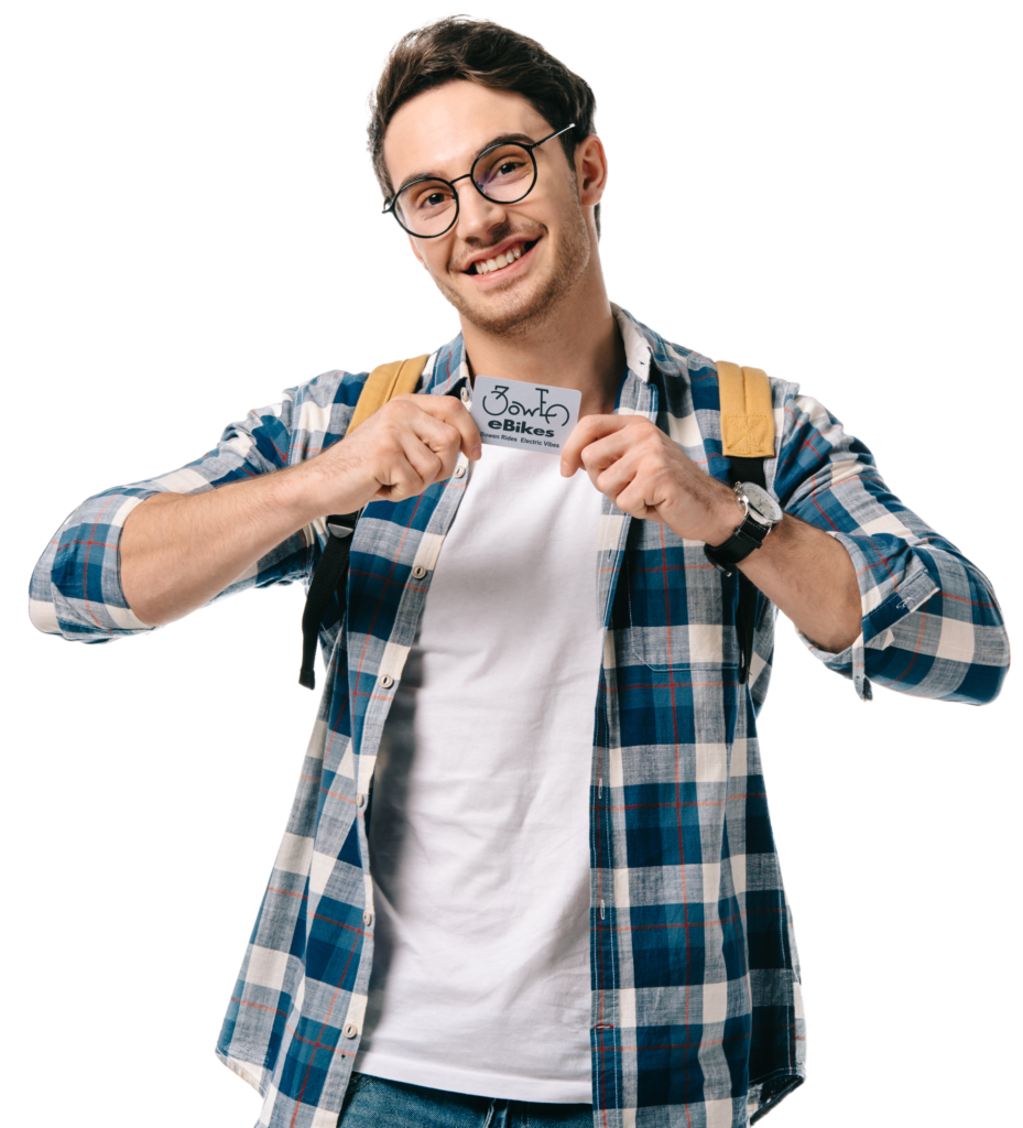 student happily receives bowen ebikes gift card for bike maintenance courses