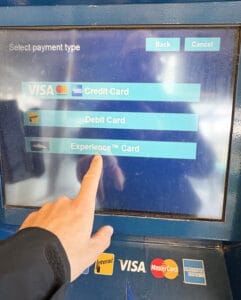 Visitor Clicks on the "Experience Card" option at a self serve terminal at BC Ferries.